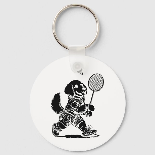 Let's Play Badminton Player Shuttle Racket  Key Ring (Front)