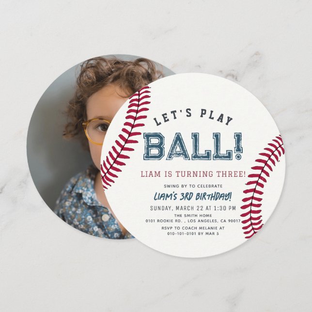 Let's Play Ball Baseball Photo Birthday Invitation (Front/Back)
