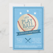 Let's Play Ball Blue Baseball Birthday Invitation