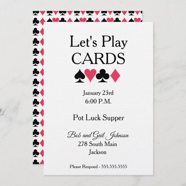 Let's Play Cards Pot Luck Supper Invitation (Front/Back)