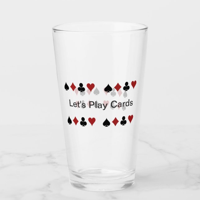 "Let's Play Cards" with Playing Card Symbols Glass (Front)