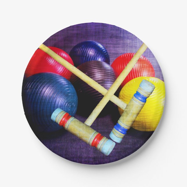 Let's Play Croquet Grunge Style Paper Plate (Front)