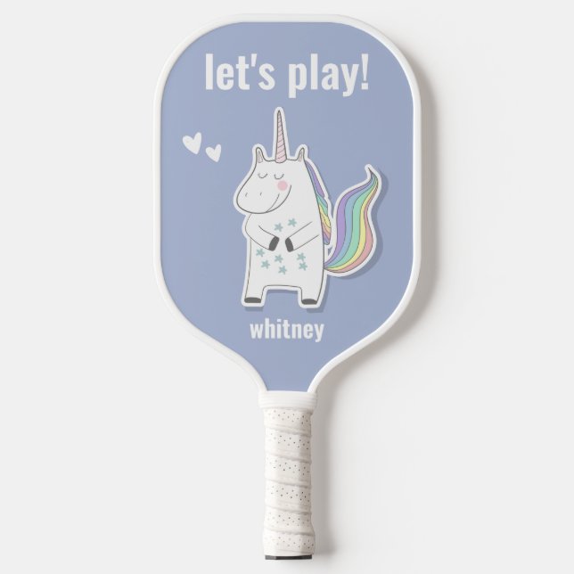 Let's Play! - Cute Kids Unicorn Pickleball Paddle (Front)