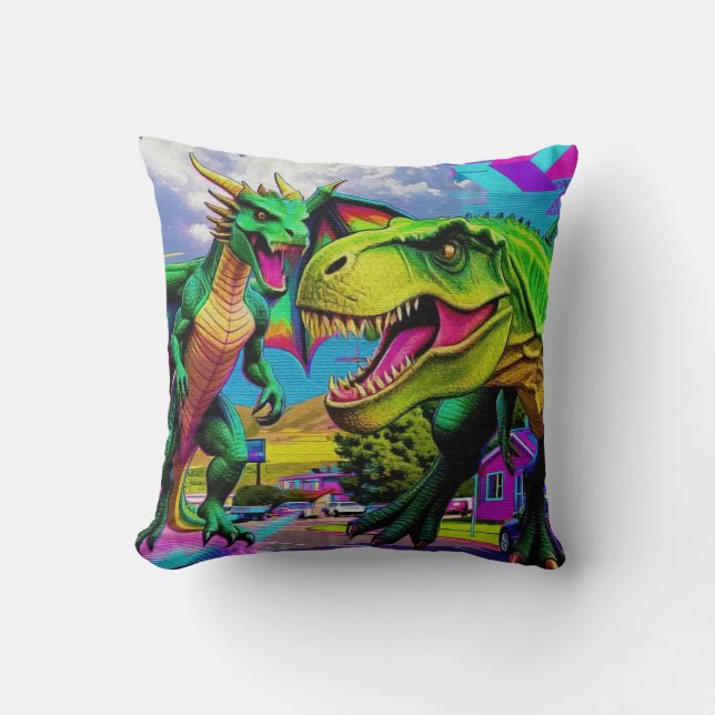 Lets Play - Green Dragon and Dinosaur Cushion (Front)