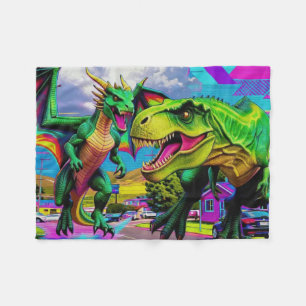 Lets Play - Green Dragon and Dinosaur Fleece Blanket