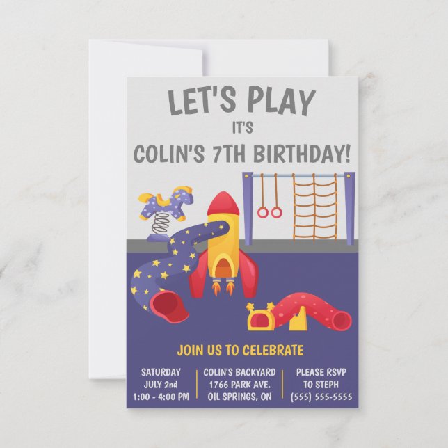 Let's Play!  Outdoor Playground Birthday Party Invitation (Front)