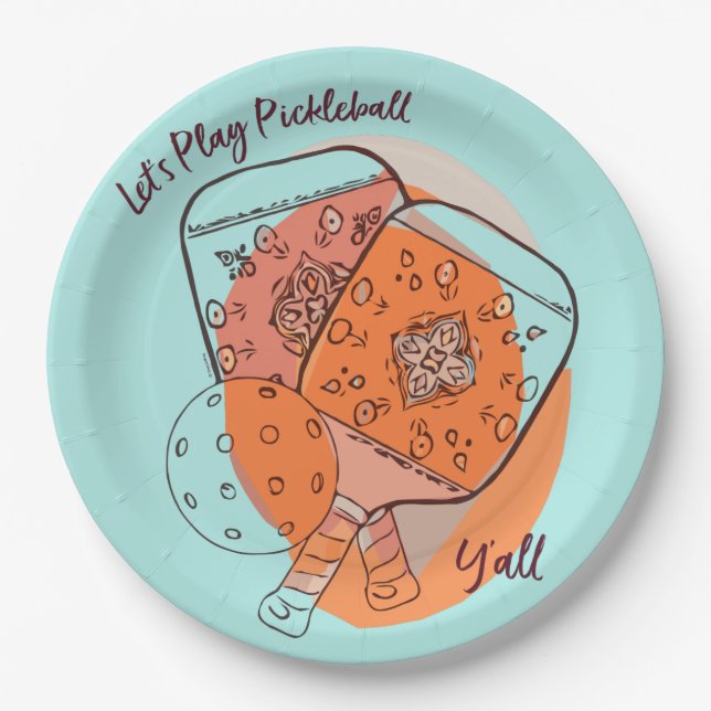 Let's Play Pickleball Y'all Party Paper Plates (Front)