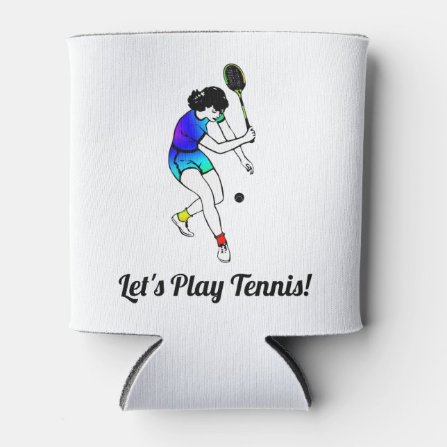 Let's Play Tennis! Retro Women's Tennis Player Can Cooler (Front)