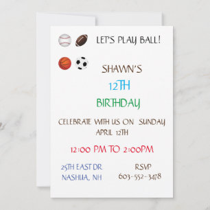 "LET'S PLAYBALL" KIDS BIRTHDAY INVITATIONS