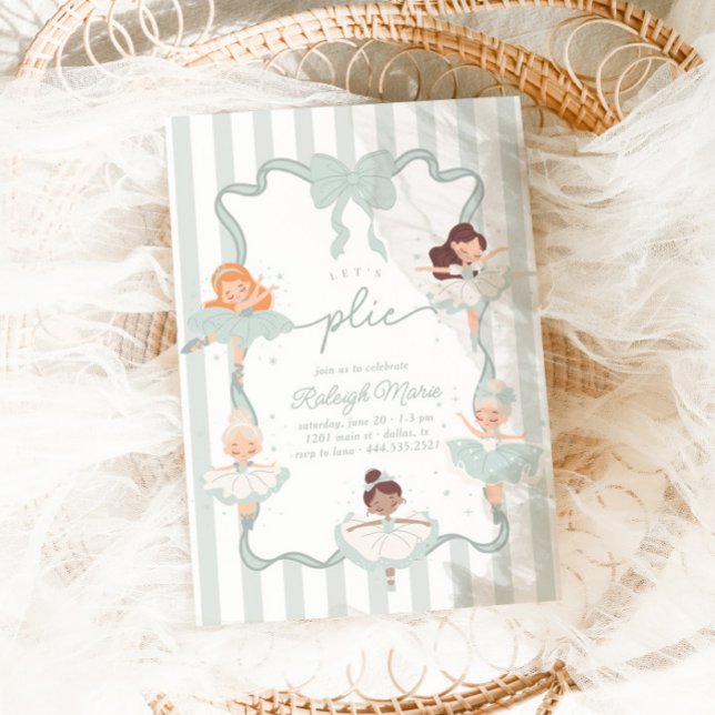 Let's Plié Teal Ballet Girls Ballerina Birthday Invitation (Creator Uploaded)