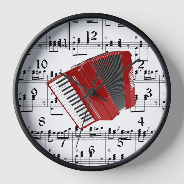 Let's Polka, red accordion on sheet music Clock (Front)