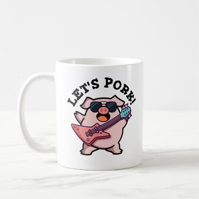 Let's Pork Funny Rock Guitar Pig Pun Coffee Mug (Left)