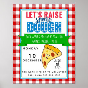 let's raise some dough, pizza cooking fundraiser poster