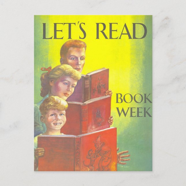 "Let's Read" Book Week Vintage Library Poster  Postcard (Front)