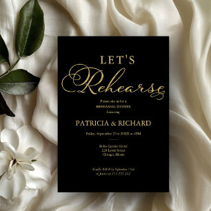 Let's Rehearse Gold Foil Script Rehearsal Dinner Invitation