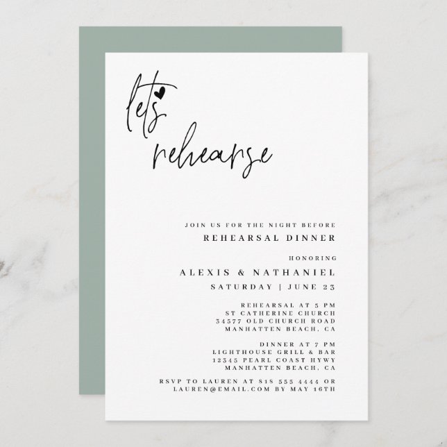 Let's Rehearse The Night Before Dusty Sage Invitation (Front/Back)