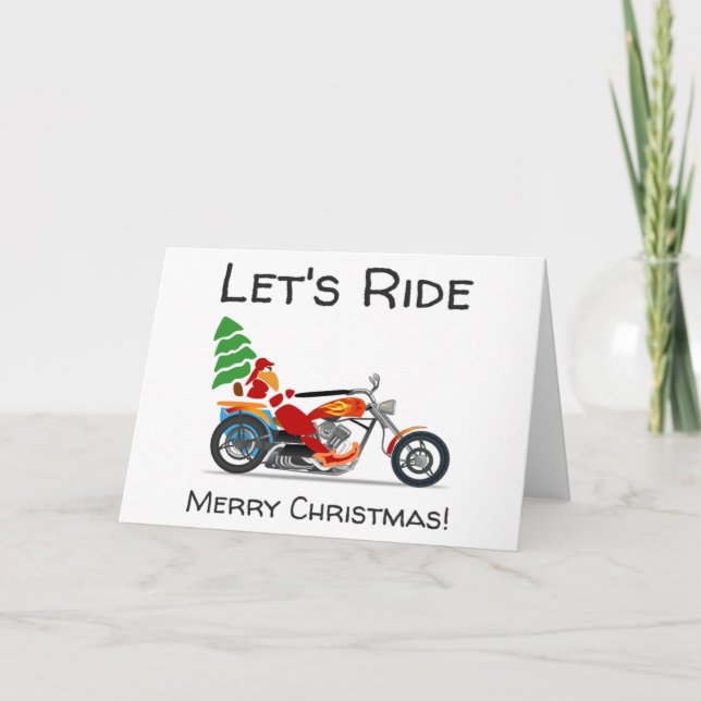 Lets Ride Merry Christmas Santa Motorcycle Holiday Card (Front)