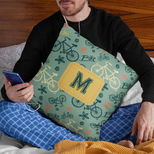 Let's Ride Modern Green Bicycle Pattern Cushion