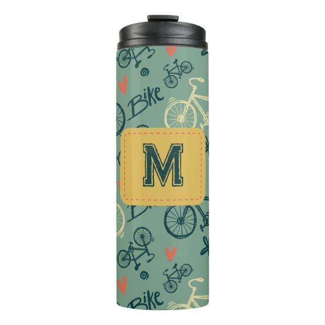 Let's Ride Modern Green Bicycle Pattern Thermal Tumbler (Front)