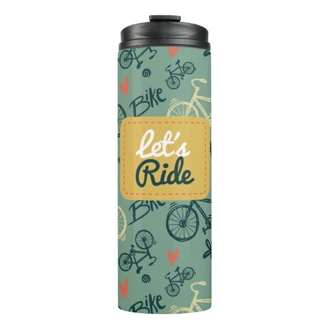 Let's Ride Modern Green Bicycle Pattern Thermal Tumbler (Front)