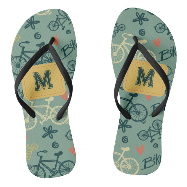 Let's Ride Modern Green Bicycle Pattern Thongs (Footbed)