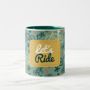 Let's Ride Modern Green Bicycle Pattern Two-Tone Coffee Mug