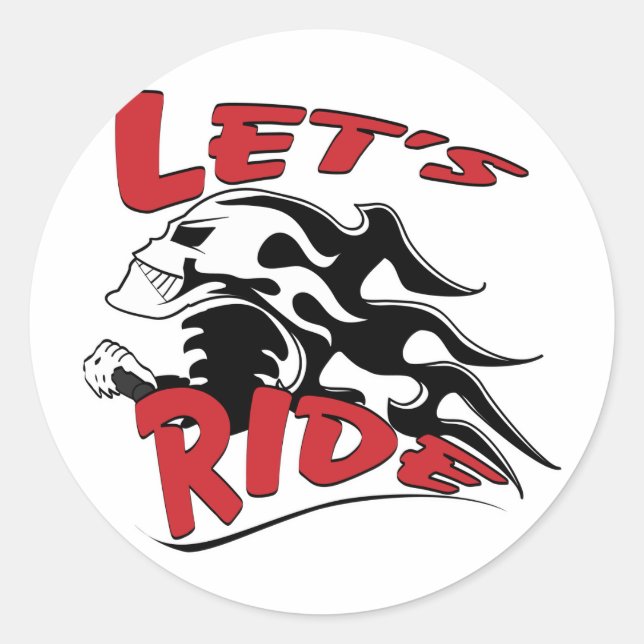 Let's Ride Skull Classic Round Sticker (Front)