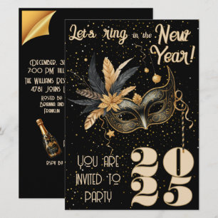 Let's ring in the New Year party Glamourous Black Invitation