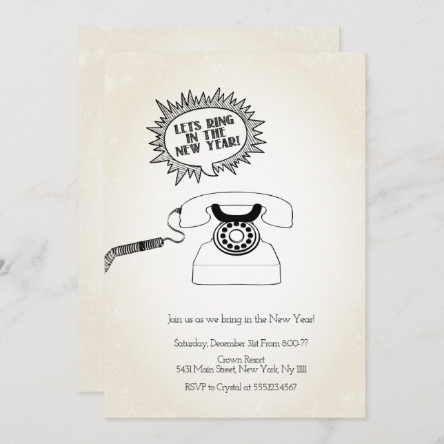 Let's Ring in The New Year, Retro Invitation (Front/Back)