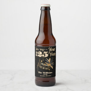 Let's ring the New Year party Glamourous Black Beer Bottle Label