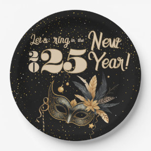 Let's ring the New Year party Glamourous Black Paper Plate