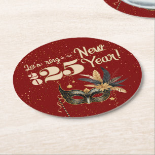 Let's ring the New Year party Glamourous Red Round Paper Coaster