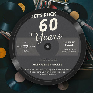 Let's Rock 60 Years Vintage Record Label Birthday Invitation