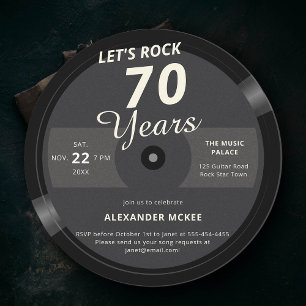 Let's Rock 70 Years Vintage Record Label Birthday Invitation