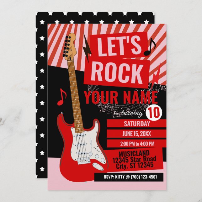 Let's Rock Birthday Invitation (Front/Back)