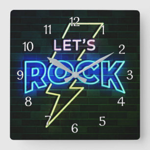 Let's Rock Lightning Bolt Square Wall Clock