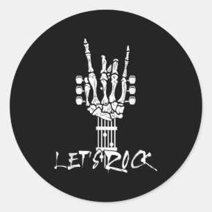 Lets Rock On Halloween Rock And Roll Skeleton Hand Classic Round Sticker