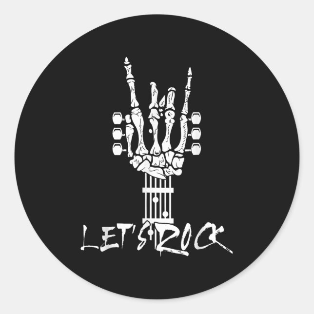 Lets Rock On Halloween Rock And Roll Skeleton Hand Classic Round Sticker (Front)