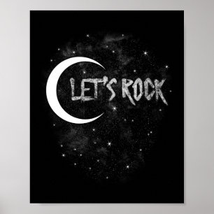 Lets Rock On Rock Star Moon With Stars Concert Byn Poster