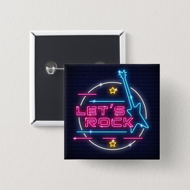 Let's Rock Retro Neon 15 Cm Square Badge (Front & Back)