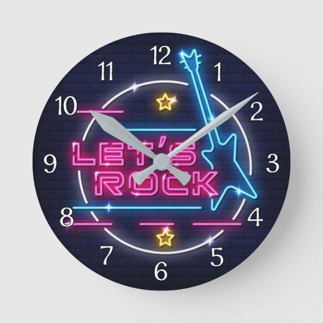 Let's Rock Retro Neon Round Clock (Front)