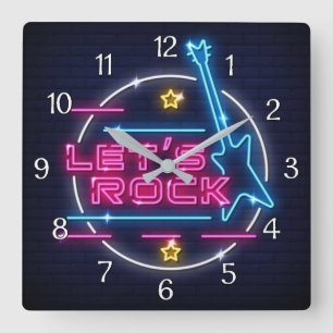 Let's Rock Retro Neon Square Wall Clock