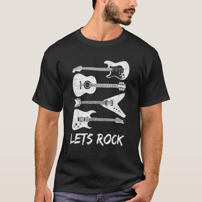 Lets Rock Rock n Roll Guitar Retro Gifts Men Women T-Shirt (Front)