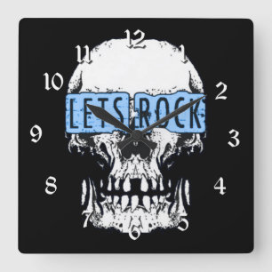 Let's Rock Skull Square Wall Clock