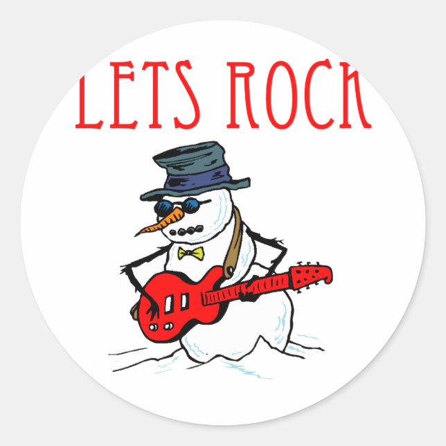 Let's Rock Snowman Classic Round Sticker (Front)