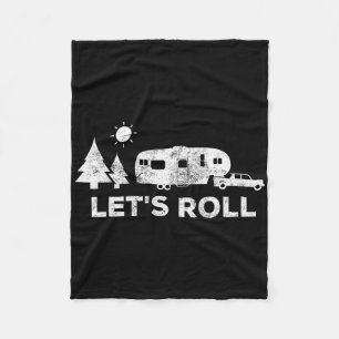 Lets Roll Camping T Shirt 5th Wheel Camper Rv Vaca Fleece Blanket