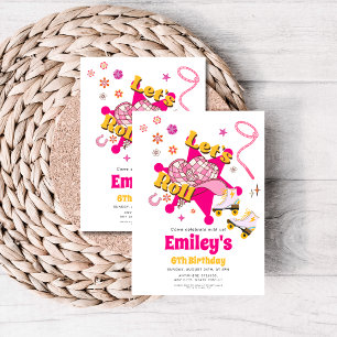 Let's Roll Girl Cowgirl roller skate Birthday  Invitation