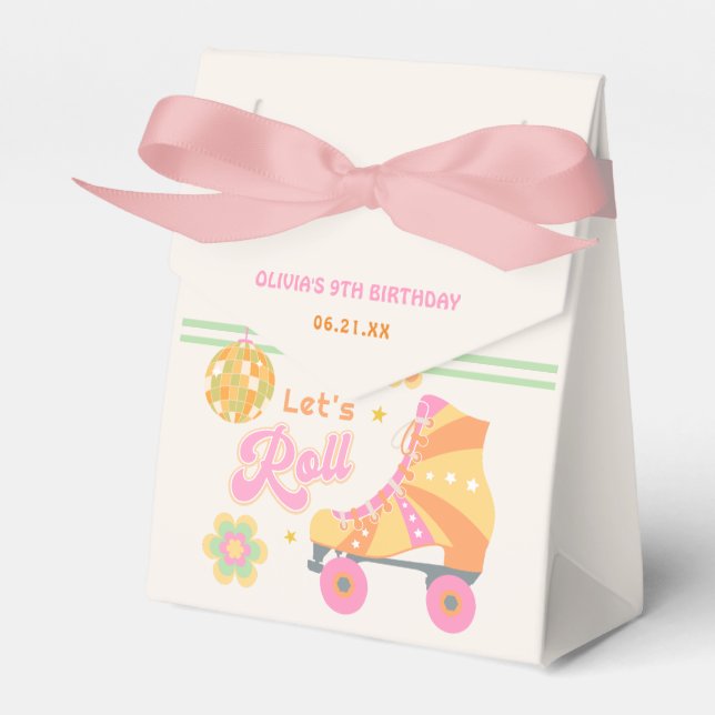 Let's Roll Girl Roller Skating Birthday Party Favour Box (Front Side)