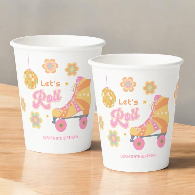 Let's Roll Girl Roller Skating Birthday Party Paper Cups (Creator Uploaded)