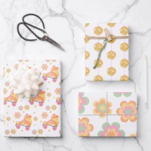 Let's Roll Girl Roller Skating Birthday Party  Wrapping Paper Sheet